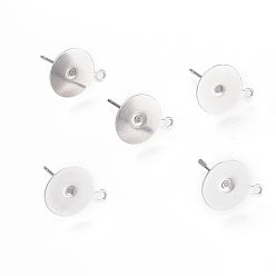 Нержавеющая Сталь Цвет Устойчивые к потускнению 304 фурнитура для сережек-гвоздиков из нержавеющей стали, серьги с плоской подкладкой, цвет нержавеющей стали, 10 мм, отверстие : 1.5 мм, штифты : 0.8 мм