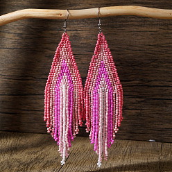 Pink Серьги-кисточки из бисера ручной работы из богемного стекла, платина, розовые, 140x38 мм