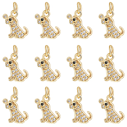 Золотой 12подвески из латуни с микропаве из кубического циркония, собака прелести, с прыжковых колец, золотые, 10x11 мм
