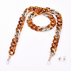 Chocolate Eyeglasses Chains, Neck Strap for Eyeglasses, with CCB Plastic & Acrylic Curb Chains, Alloy Lobster Claw Clasps and Rubber Loop Ends, Chocolate, 27.91 inch(70.9cm)
