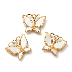 Настоящее золото 18K Вакуумное покрытие pvd 304 подвески из нержавеющей стали, с паве-ракушкой, очарование бабочки, реальный 18 k позолоченный, 12.5x15x2 мм, отверстие : 1.4 мм