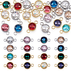 Золотой & Цвет Нержавеющей Стали К 9 соединители стеклянные звенья, граненые, с 304 петлями из нержавеющей стали, ионное покрытие (ip), плоско-круглые, золотые и нержавеющая сталь цвет, 17.5x10x6.5 мм, отверстие : 2.5 мм, 20 шт / коробка