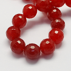 Dark Red Natural Jade Bead Strands, Dyed, Faceted, Round, Dark Red, 8mm, Hole: 1mm, about 48pcs/strand, 14.9 inch