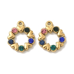 Золотой 304 из нержавеющей стали горный хрусталь подвески, кольцо, золотые, 20.5x17x3.5 мм, отверстие : 1.6 мм