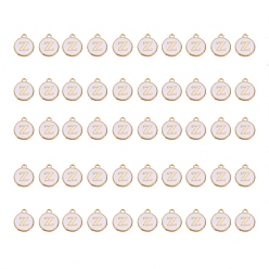 Letter Z Подвески из позолоченного сплава, с эмалью, эмалированные блестки, плоско-круглые, белые, letter.z, 14x12x2 мм, отверстие : 1.5 мм, 50 шт / коробка