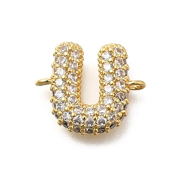 Letter U Латунные микро-паве кубические цирконии буквы ссылки, для изготовления именных ожерелий, долговечный, без кадмия и без свинца, Буква U, 13.5x16x4 мм, отверстие : 1.5 мм