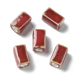 FireBrick Handmade Porcelain Beads, Cuboid, FireBrick, 12~13x7~7.5x7~7.5mm, Hole: 2.5mm