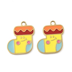 Christmas Socking Рождество 304 эмалированные подвески из нержавеющей стали, реальный 14 k позолоченный, рождественские носки, 17x15x1.5 мм, отверстие : 1.8 мм