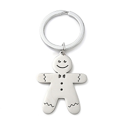 Нержавеющая Сталь Цвет 201 Рождественский брелок в виде пряничного человечка из нержавеющей стали, С кольцами, цвет нержавеющей стали, 72 мм