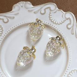 Клубника Подвески с имитацией фруктов из смолы, фруктовые подвески с латунным листом золотистого цвета, Клубничный узор, 28x25 мм