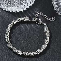 Stainless Steel Color 6MM 304 Stainless Steel Round Rope Chain Bracelets, Tarnish Free, Stainless Steel Color, 7.28 inch(18.5cm)