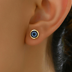Настоящее золото 18K Элегантные серьги-гвоздики из бирюзы для женщин, модный и универсальный, злые глаза, реальный 18 k позолоченный, 14x8 мм
