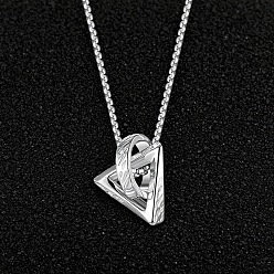 Platinum Alloy Ring with Triangle Pendant Necklaces for Men, Platinum, 23.62 inch(60cm)