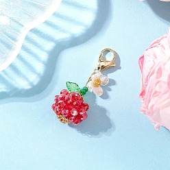 Красный Подвесные украшения из синтетической императорской яшмы и стеклянных бусин с фруктовыми и цветочными узорами, с 304 из нержавеющей стали Lobster Claw застежками, красные, 43 мм