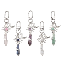 Смешанные камни 5шт. подвеска из натурального лазурита, зеленого авантюрина, аметиста, кварцевого кристалла, розового кварца и желтого нефрита, с подвесками в виде солнца и звезды из сплава, 90.5~94.5 мм
