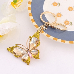 Light Topaz Alloy Rhinestone Keychain, Butterfly, Light Topaz, 11.5cm