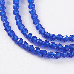 Blue Glass Beads Strands, Faceted, Round, Blue, 2x2mm, Hole: 0.4mm, about 193~197pcs/strand, 14.17 inch~15.51 inch(36~39.4cm)