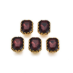 Dark Red Sew on Rhinestone, Transparent Glass Rhinestones, with Iron Prong Settings, Faceted, Rectangle, Dark Red, 10.5x8.5x5mm, Hole: 0.9mm