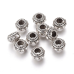 Кристалл Сплавочные европейские бусины, со стразами, бусины с большим отверстием, рондель, античное серебро, кристалл, 13x7 мм, отверстие : 5 мм