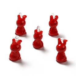 FireBrick Handmade Lampwork Pendants, Rabbit Charms, FireBrick, 26~27.5x12~13.5x18~18.5mm, Hole: 1.8~2.5mm