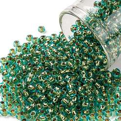 (755) 24K Gold Lined Light Aqua TOHO Round Seed Beads, Japanese Seed Beads, (755) 24K Gold Lined Light Aqua, 8/0, 3mm, Hole: 1mm, about 10000pcs/pound