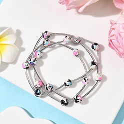 Pink Круглые синтетические бирюзовые бусины многорядные браслеты для женщин, с латунной бисера, розовые, внутренний диаметр: 2-1/8 дюйм (5.45 см)