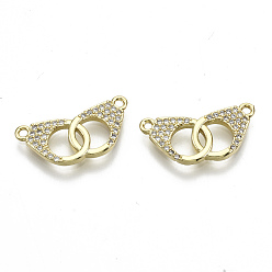Real 16K Gold Plated Brass Micro Pave Clear Cubic Zirconia Links Connectors, Handcuffs, Nickel Free, Real 16K Gold Plated, 10x22x2mm, Hole: 1.2mm