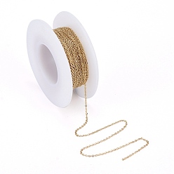 Golden Vacuum Plating 304 Stainless Steel Cable Chains, Soldered, with Spool, Flat Oval, Golden, 1.6x1.3x0.3mm, about 32.8 Feet(10m)/roll