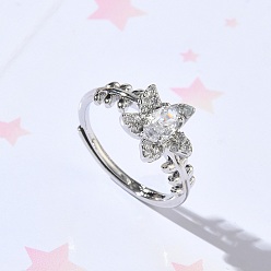 Платина Латунные микро проложить пальцев кольца кубического циркония, морская звезда, без кадмия и без свинца, стойки покрытие, долговечный, платина, 11 мм, размер США 6 (16.5 мм)