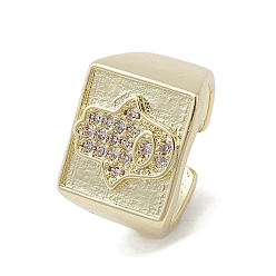 Hamsa Hand Латунные регулируемые кольца, без кадмия, без никеля и без свинца, с микро проложить кубического циркония, хамса рука, внутренний диаметр: 17.8 мм