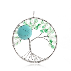 Говлит Круглые подвески из окрашенного натурального говлита, обмотанные медной проволокой, древо жизни прелести, 50 мм