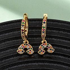 Настоящее золото 18K Серьги-кольца из радужной латуни с микропаве из кубических цирконий, без никеля , реальный 18 k позолоченный, 23.5x10x15 мм