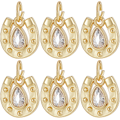 Настоящее золото 18K 6шт. латунь с подвесками из кубического циркония, долговечный, без свинца и без кадмия, стремя очарование, реальный 18 k позолоченный, 10x10x2 мм
