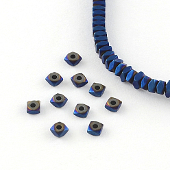 Blue Plated Square Electroplated Non-magnetic Synthetic Hematite Bead Spacers, Matte Style, Blue Plated, 2x2x1mm, Hole: 1mm, about 357pcs/strand, 15.7 inch