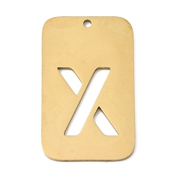 Letter X 304 подвески из нержавеющей стали, прямоугольник с буквой, ионное покрытие (ip), реальный 18 k позолоченный, Письмо X, 33x20x1.5 мм, отверстие : 1.8 мм