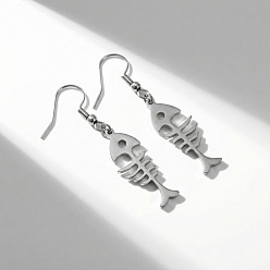 Color de Acero Inoxidable 304 acero inoxidable y 201 pendientes colgantes de acero inoxidable, espina de pescado, color acero inoxidable, 45x10 mm