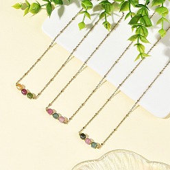 Golden Natural Multicolor Tourmaline Faceted Cube Beads Pendant 304 Stainless Steel Satellite Chain Necklacs for Women, Golden, 15.79 inch(40.1cm)