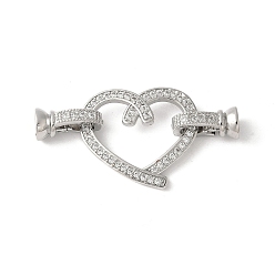 Платина Латунное микропейв, прозрачный кубический цирконий, складные застежки, сердце, без свинца и без кадмия, долговечный, стойки покрытие, платина, 41 мм
