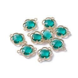 чирок Соединители стеклянные ссылки, с фурнитурой Berzel с открытой спиной из экологически чистого сплава, граненые, цветок, золотой свет, зелено-синие, 15.5x12x3 мм, отверстие : 1.4 мм