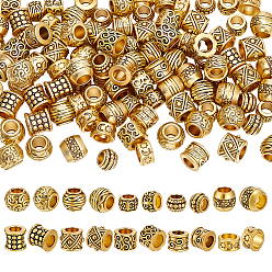 Antique Golden 100Pcs 10 Styles Tibetan Style Alloy European Beads, Large Hole Beads, Antique Golden, 7.5~10x5~8mm, Hole: 4.1~5mm, 10pcs/style