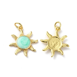 Аквамарин Подвески из латуни с эмалью в стойку, с целью перехода в кольце, без свинца и без кадмия, очарование солнца, реальный 18 k позолоченный, аквамарин, 20x17.5x3.5 мм, отверстие : 3.5 мм