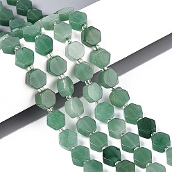 Зеленый Авантюрин Естественный зеленый авантюрин бисер нитей, шестиугольник, с бисером, 8~10x8~10x4~5 мм, отверстие : 0.9~1 мм, около 18~19 шт / нитка, 7.68~8.07'' (19.5~20.5 см)