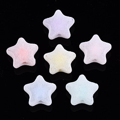 Mixed Color Flocky Acrylic Beads, Bead in Bead, Star, Mixed Color, 15x16x9mm, Hole: 2mm