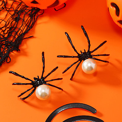 Белый Серьги-гвоздики из сплава пауков, с имитацией жемчуга, чёрные, белые, 45x42 мм