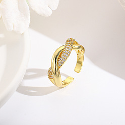 Золотой Кольца-манжеты из латуни с микропаве из прозрачного кубического циркония, золотые, внутренний диаметр: 18 мм