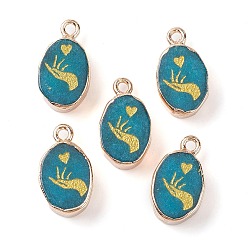 Белый Нефрит Натурального белого нефрита подвески, окрашенная и подогревом, овальные подвески из позолоченной латуни с ручкой, 17.5x10.5x5 мм, отверстие : 1.6 мм