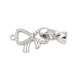 Платина Латунное микропейв, прозрачный кубический цирконий, складные застежки, без кадмия, без никеля и без свинца, бантом, платина, 27 мм