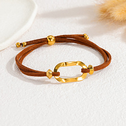 Doré  Bracelets coulissants ajustables en acier inoxydable texturé, maillons ovales, imitation daim., chocolat, or, 304 pouce (9.45 cm)