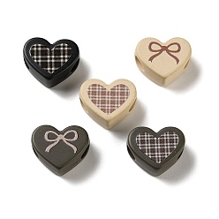Сердце Клетчатый узор, напечатанный на непрозрачном акриле, европейские бусины, бусины с большим отверстием, разноцветные, сердце, 14.5x17.5x8 мм, отверстие : 4 мм