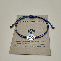 Морской Синий 201 браслеты из нержавеющей стали с звеньями в виде лотоса, регулируемые вощеные плетеные браслеты для мужчин и женщин, Marine Blue, 4~10-1/4 дюйм (10~26 см)